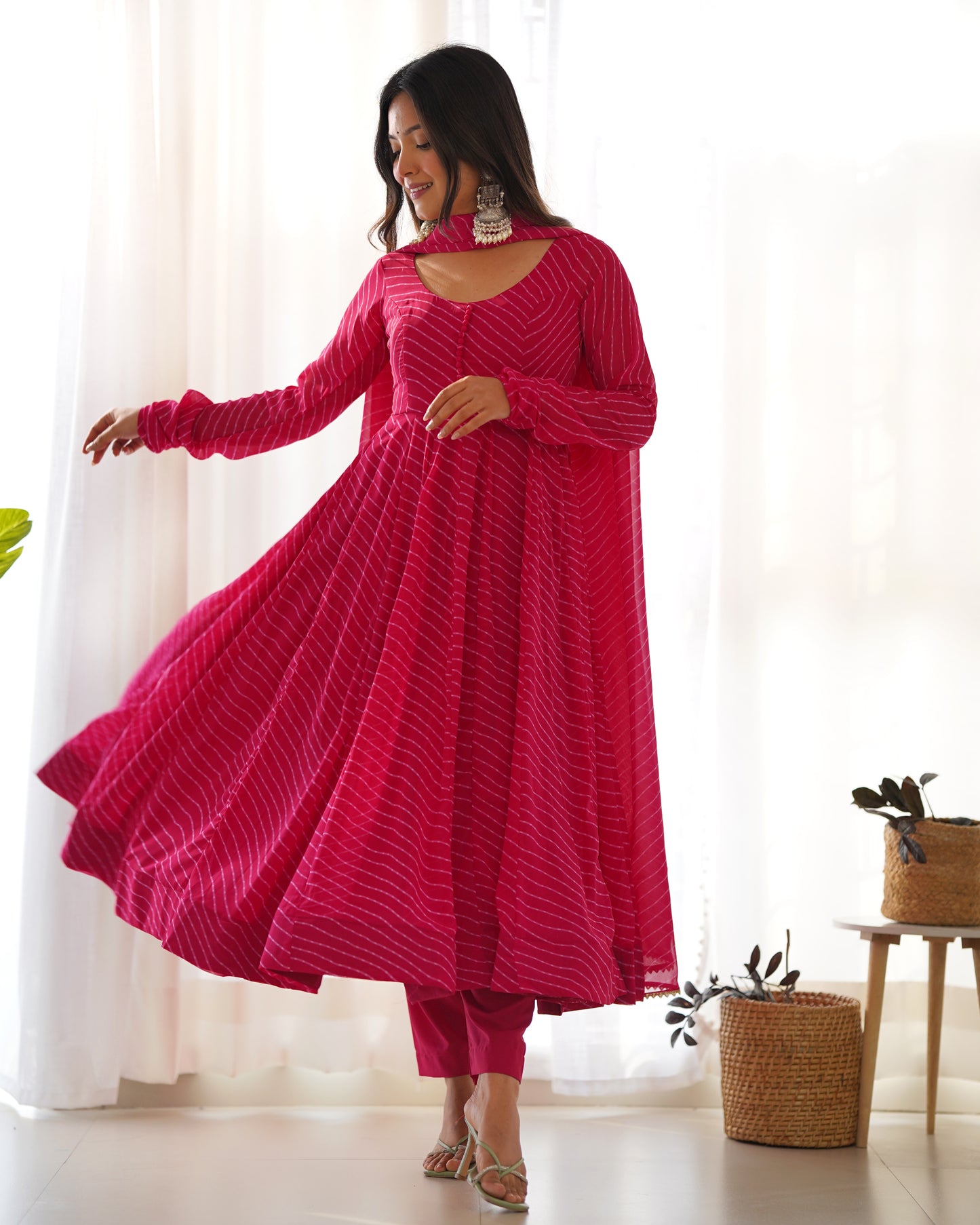 PURE FOX GEORGETTE LAHERIYA PRINT FABRIC FULLY FLAIR ANARKALI, WITH DUPATTA SET, PANT READY TO WEAR
