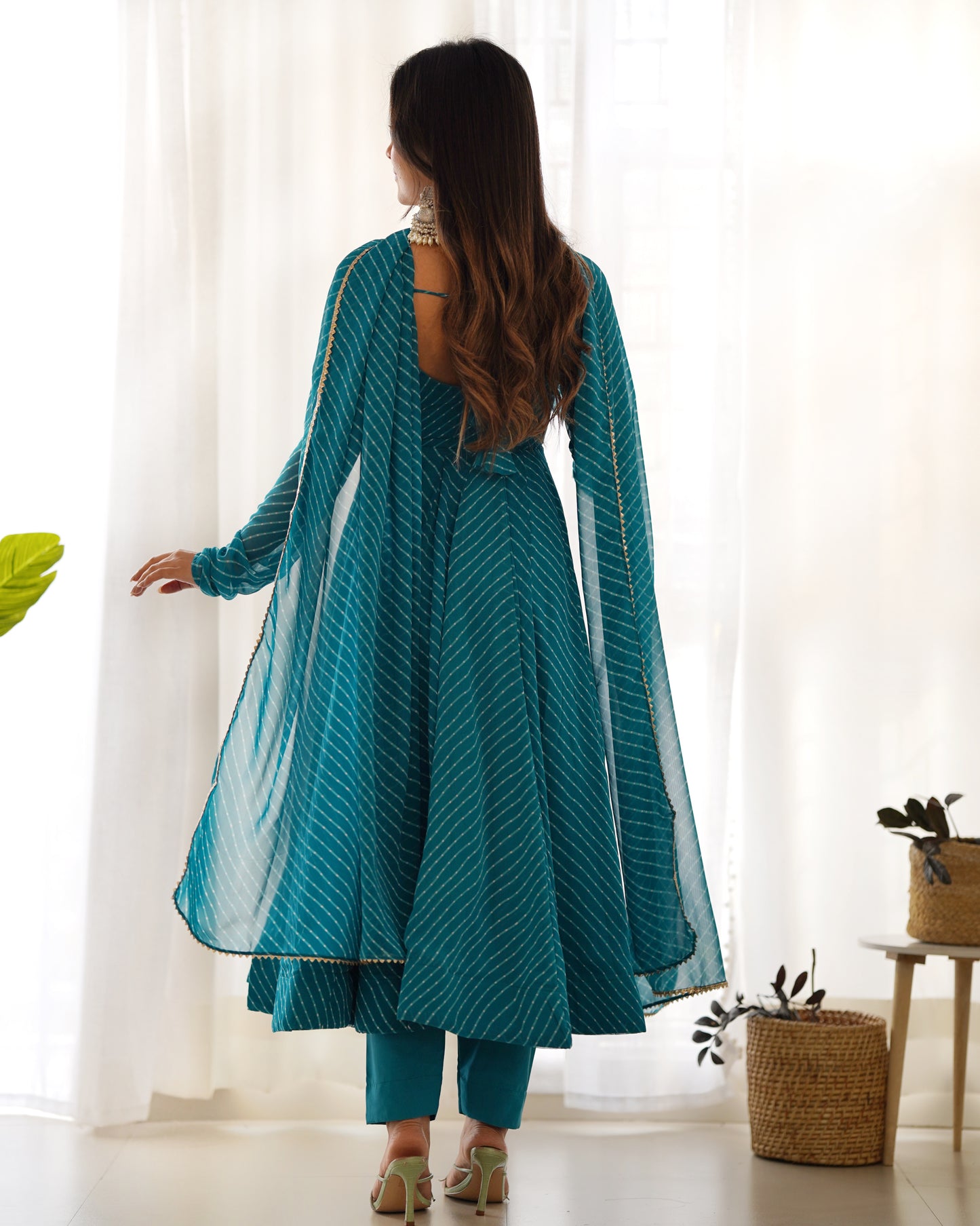 PURE FOX GEORGETTE LAHERIYA PRINT FABRIC FULLY FLAIR ANARKALI, WITH DUPATTA SET, PANT READY TO WEAR