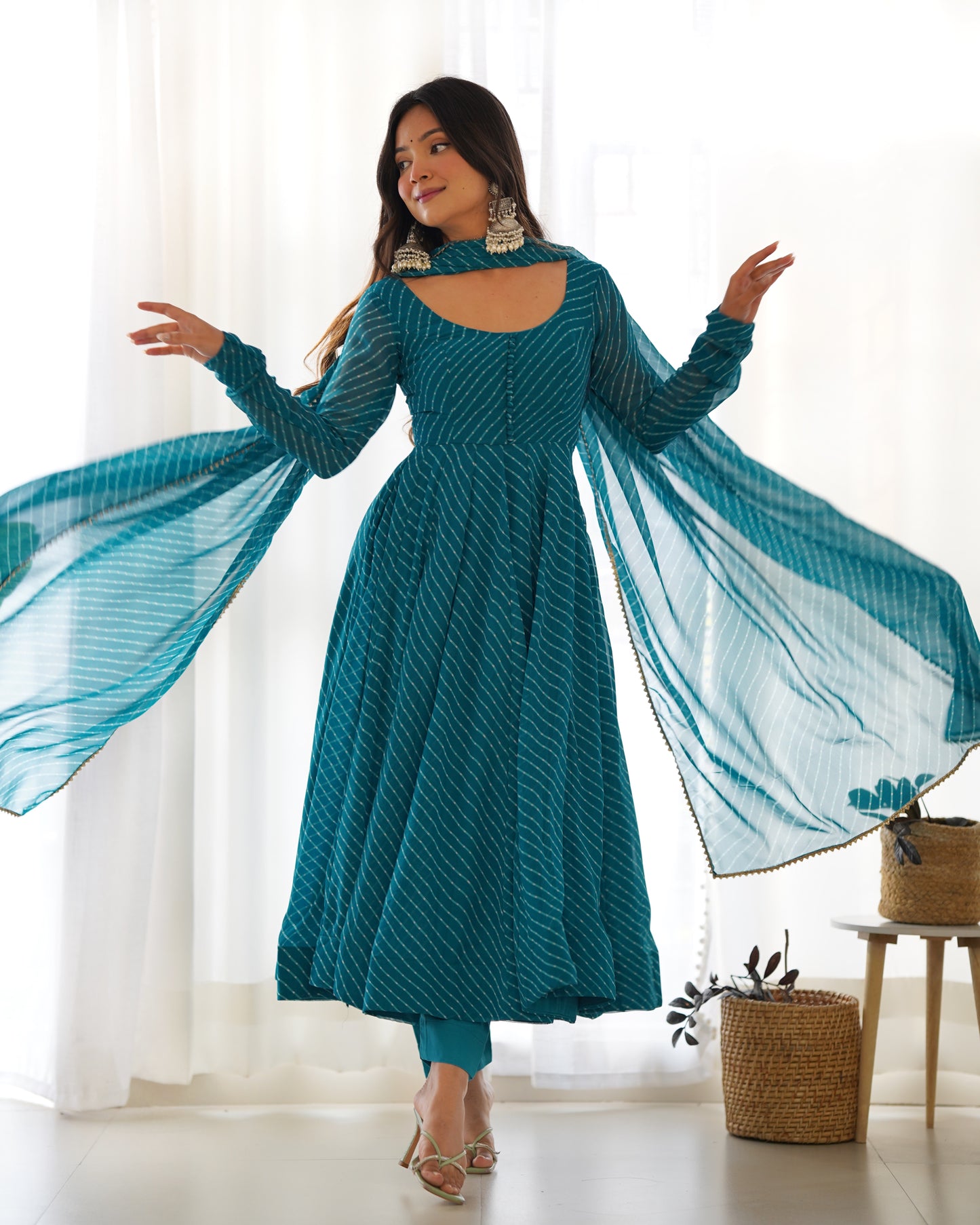 PURE FOX GEORGETTE LAHERIYA PRINT FABRIC FULLY FLAIR ANARKALI, WITH DUPATTA SET, PANT READY TO WEAR