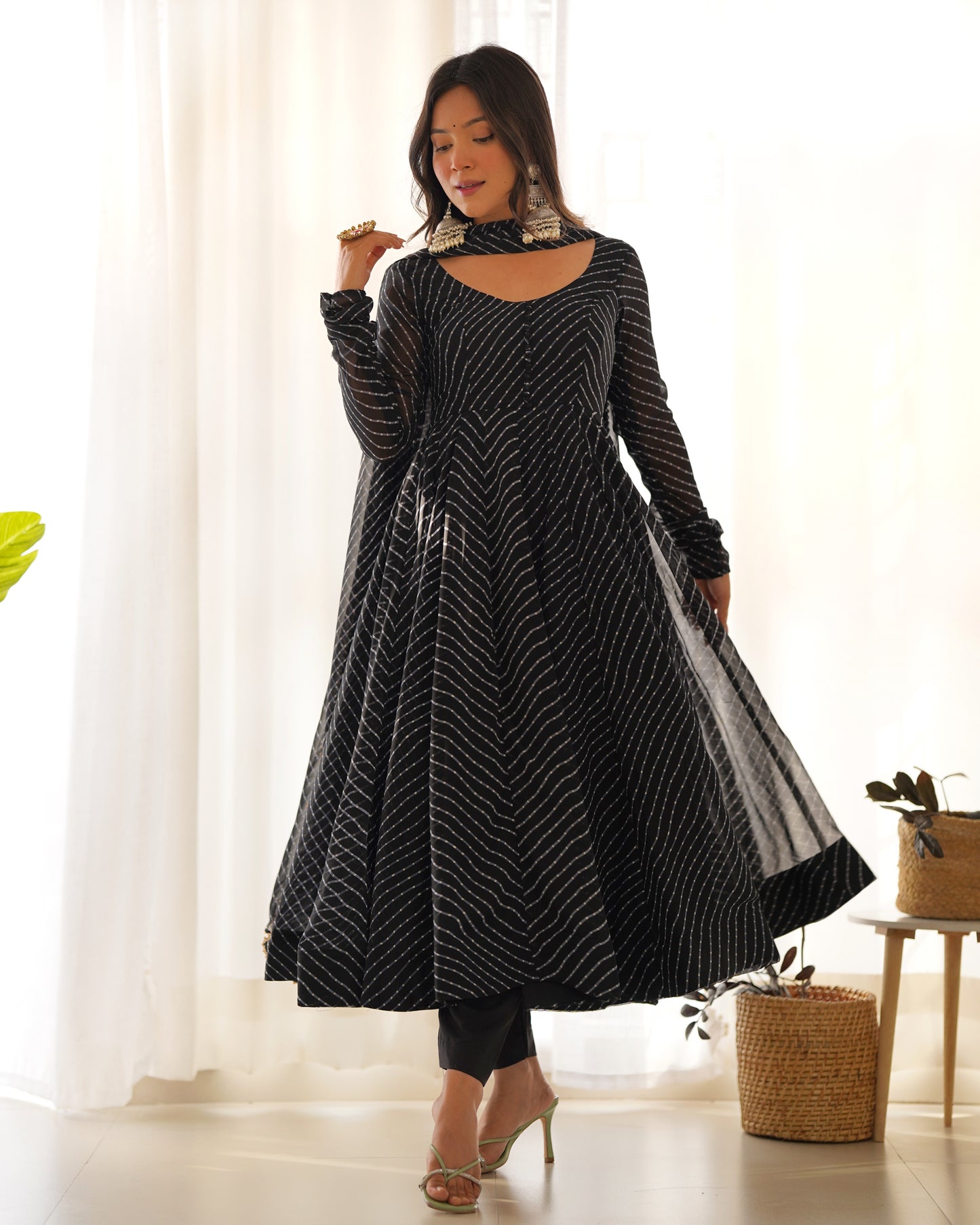 PURE FOX GEORGETTE LAHERIYA PRINT FABRIC FULLY FLAIR ANARKALI, WITH DUPATTA SET, PANT READY TO WEAR