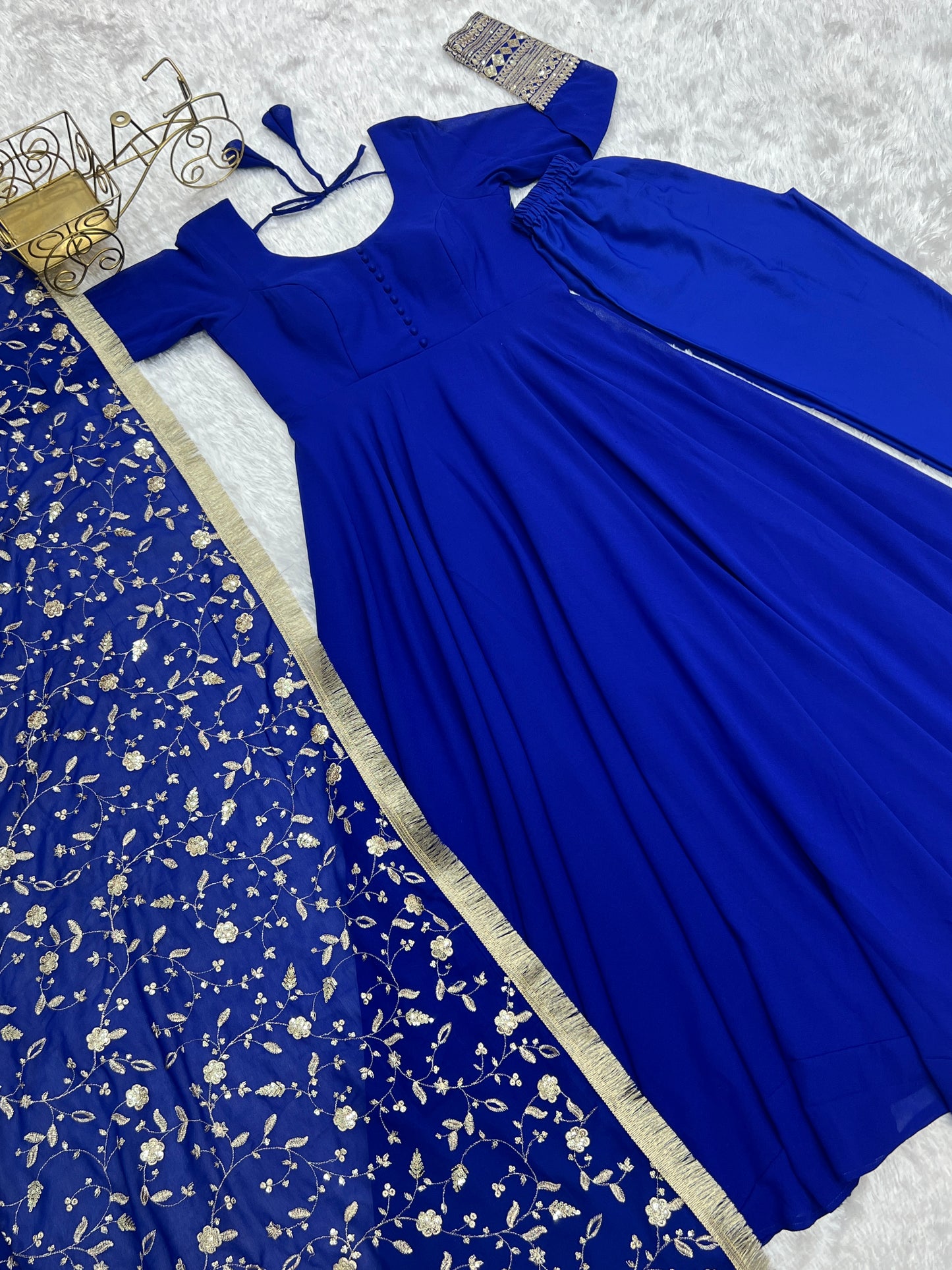 Pure Soft Faux Georgette Floral Print Anarkali Gown Pent With Dupatta