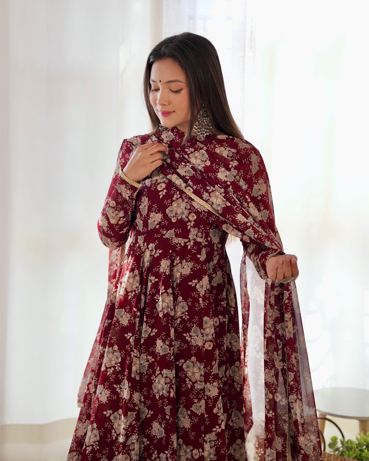 PURE FOX GEORGETTE MULTI FLORAL PRINT FABRIC FULLY FLAIR ANARKALI, WITH DUPPTA SET, PENT READY TO WEAR