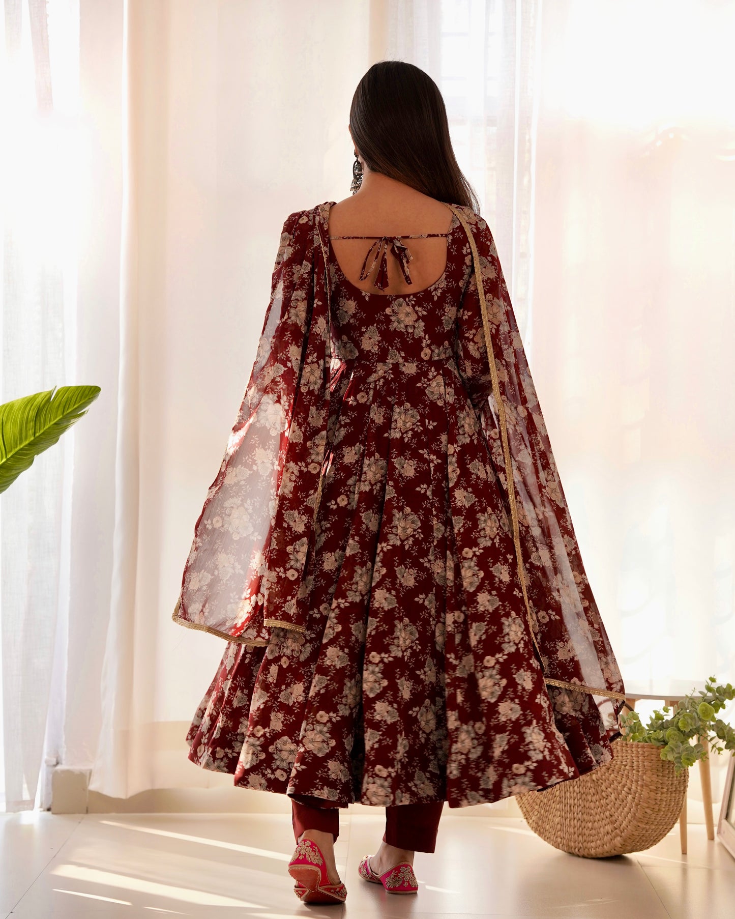 PURE FOX GEORGETTE MULTI FLORAL PRINT FABRIC FULLY FLAIR ANARKALI, WITH DUPPTA SET, PENT READY TO WEAR