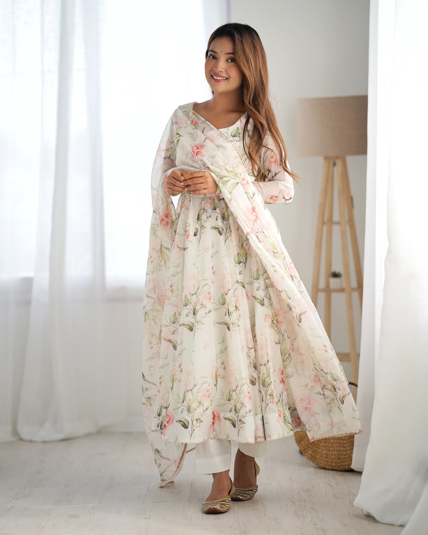 PURE SOFT ORGANZA SILK FABRIC FULLY FLAIR KALI PATTERN AND CANVAS PATTA WITH DUPPTA SET, PANT READY TO WEAR