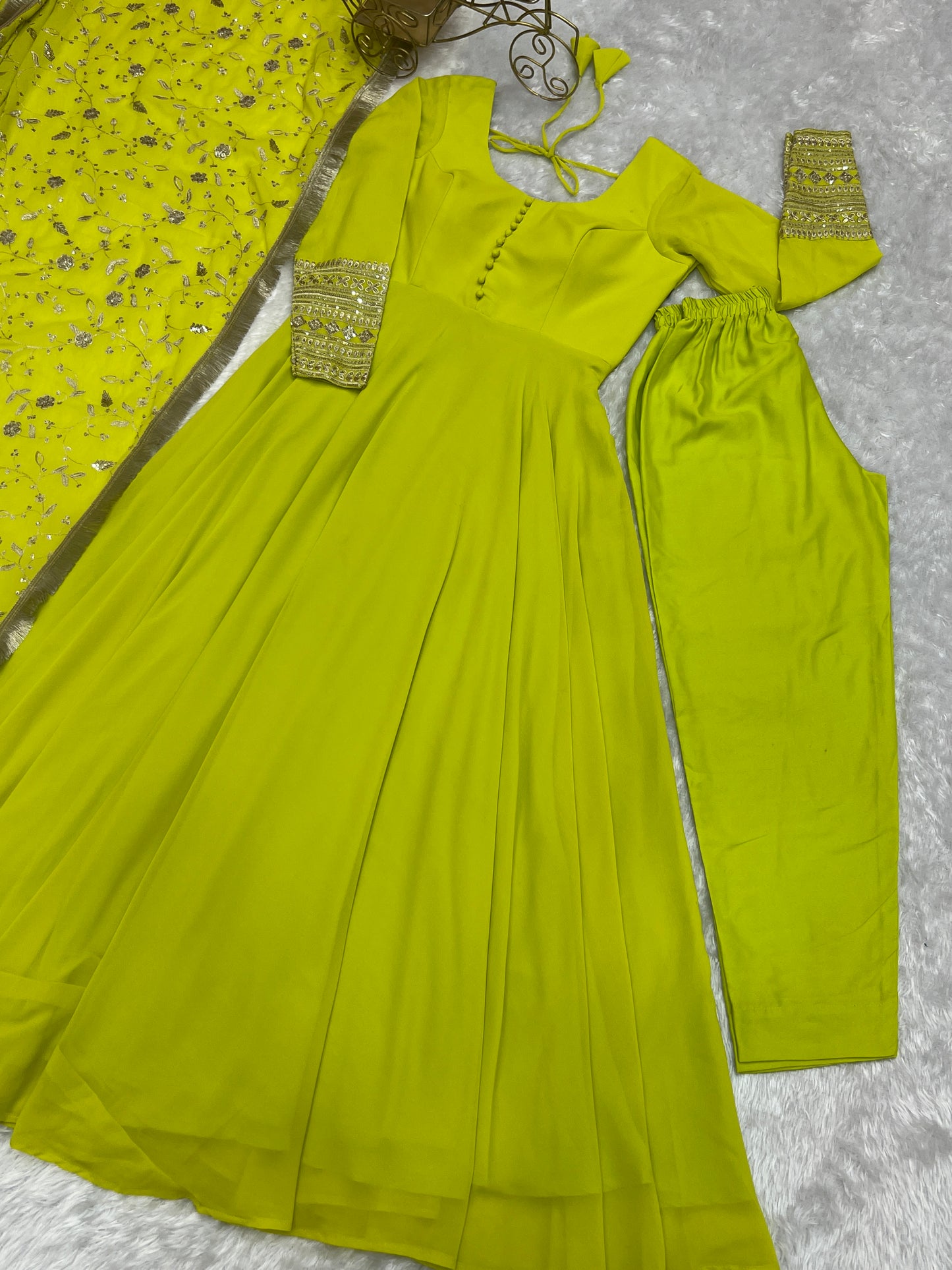 Pure Soft Faux Georgette Floral Print Anarkali Gown Pent With Dupatta