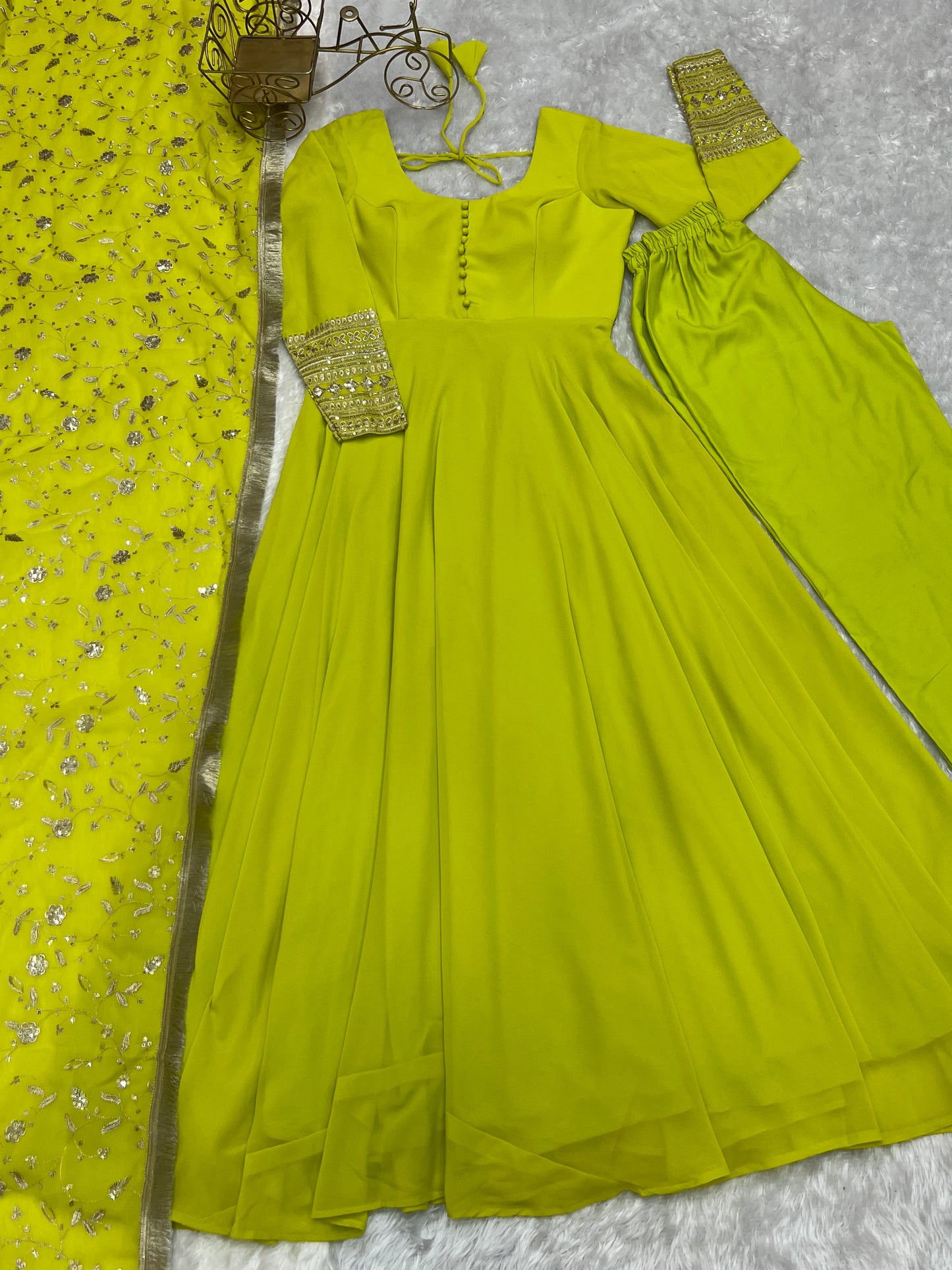 Pure Soft Faux Georgette Floral Print Anarkali Gown Pent With Dupatta