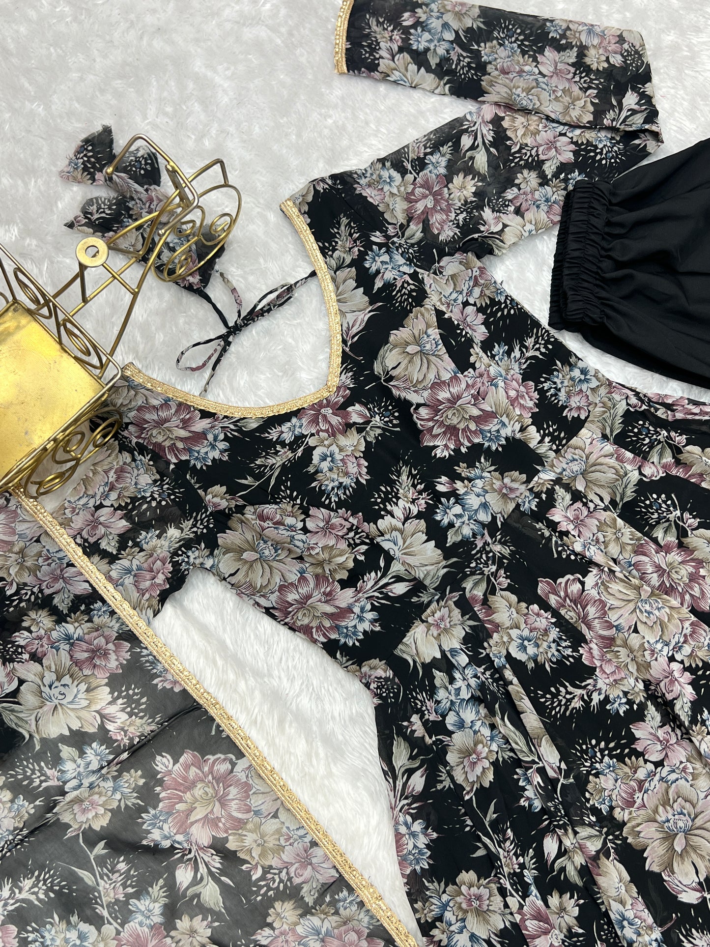 PURE FOX GEORGETTE MULTI FLORAL PRINT FABRIC FULLY FLAIR ANARKALI, WITH DUPPTA SET, PENT READY TO WEAR