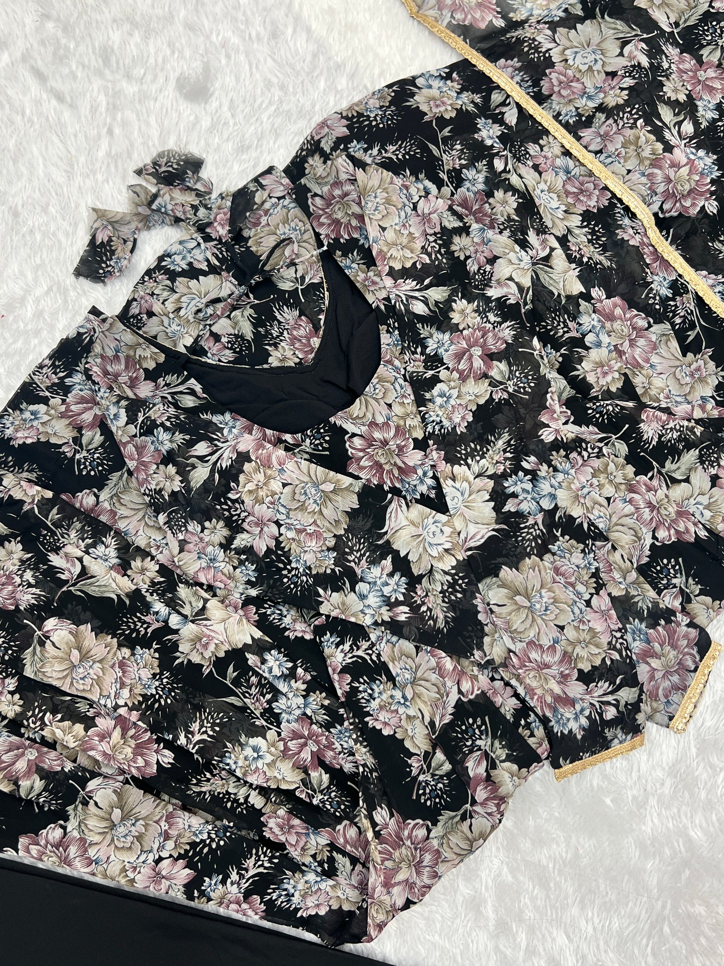 PURE FOX GEORGETTE MULTI FLORAL PRINT FABRIC FULLY FLAIR ANARKALI, WITH DUPPTA SET, PENT READY TO WEAR