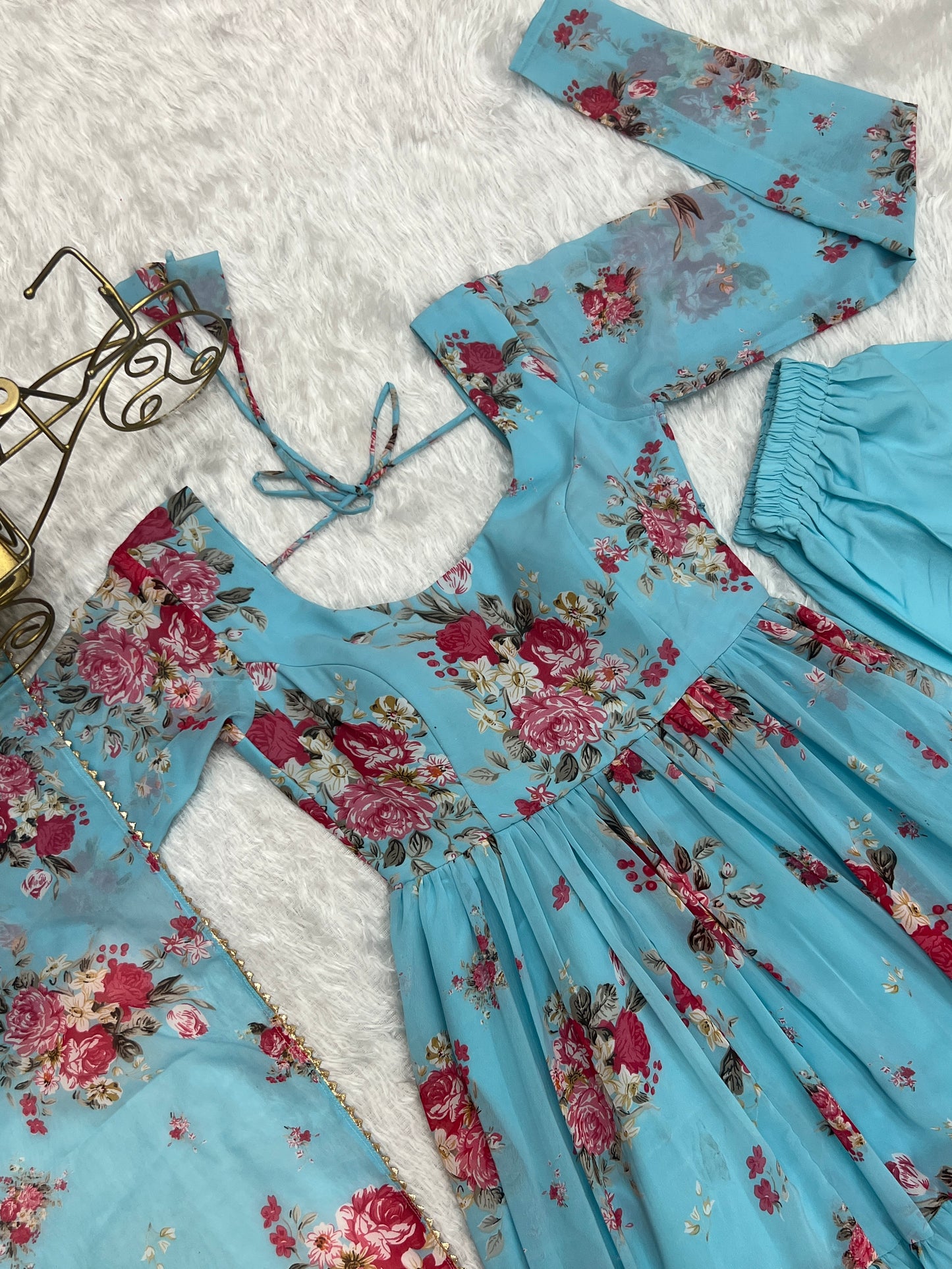 PURE SOFT FOX GEORGETTE FLORAL PRINT FABRIC FULLY FLAIR ANARKALI,WITH DUPPTA SET,PENT READY TO WEAR