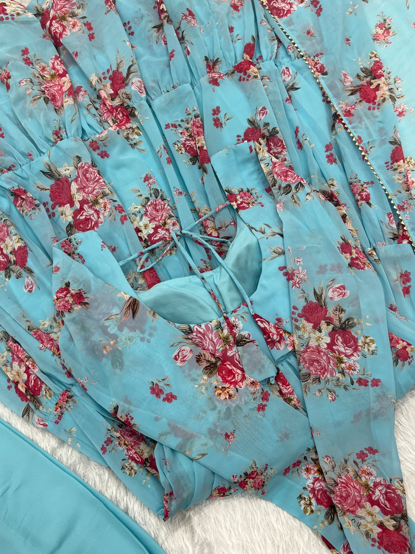 PURE SOFT FOX GEORGETTE FLORAL PRINT FABRIC FULLY FLAIR ANARKALI,WITH DUPPTA SET,PENT READY TO WEAR