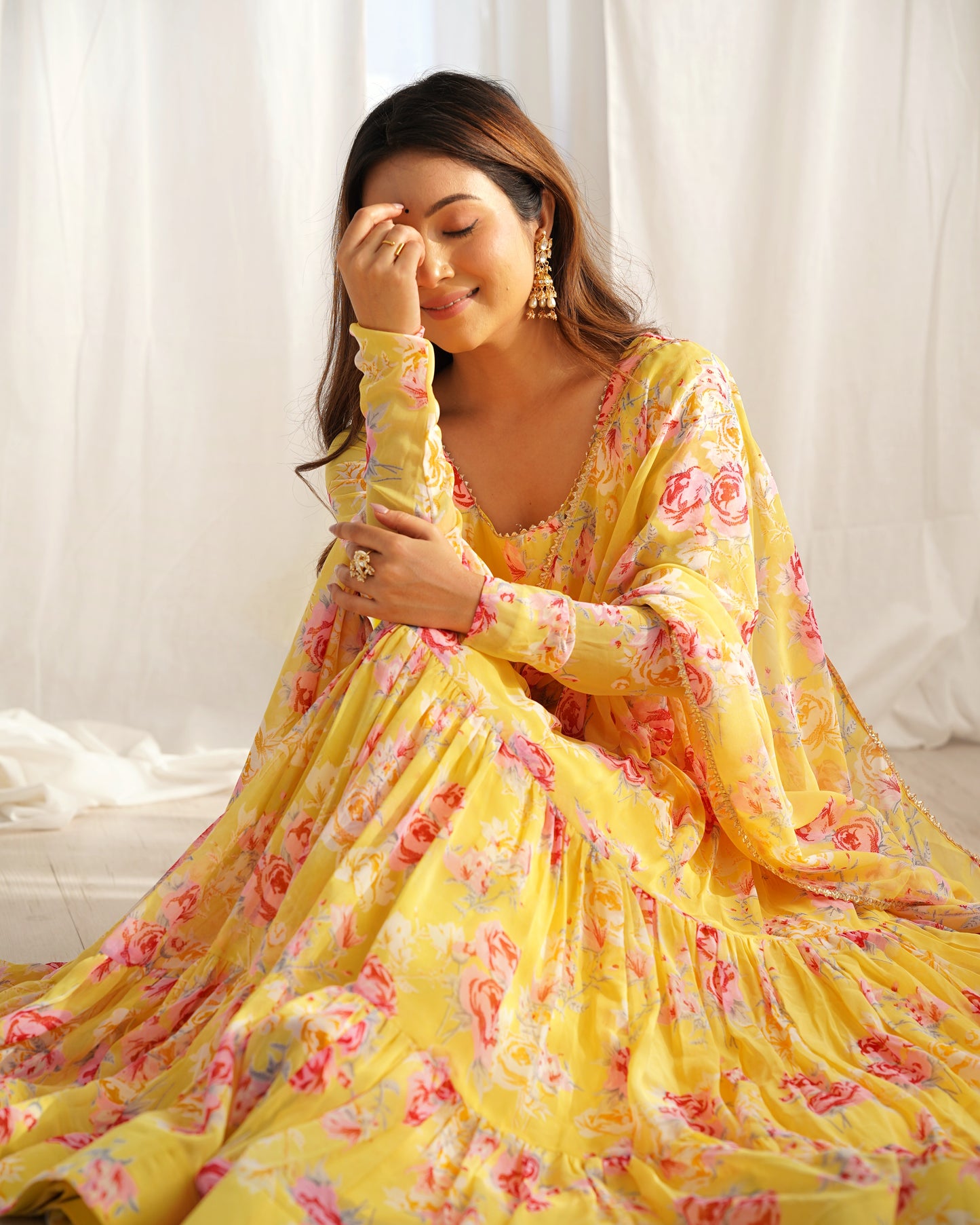 PURE SOFT FOX GEORGETTE FLORAL PRINT FABRIC FULLY FLAIR ANARKALI,WITH DUPPTA SET,PENT READY TO WEAR