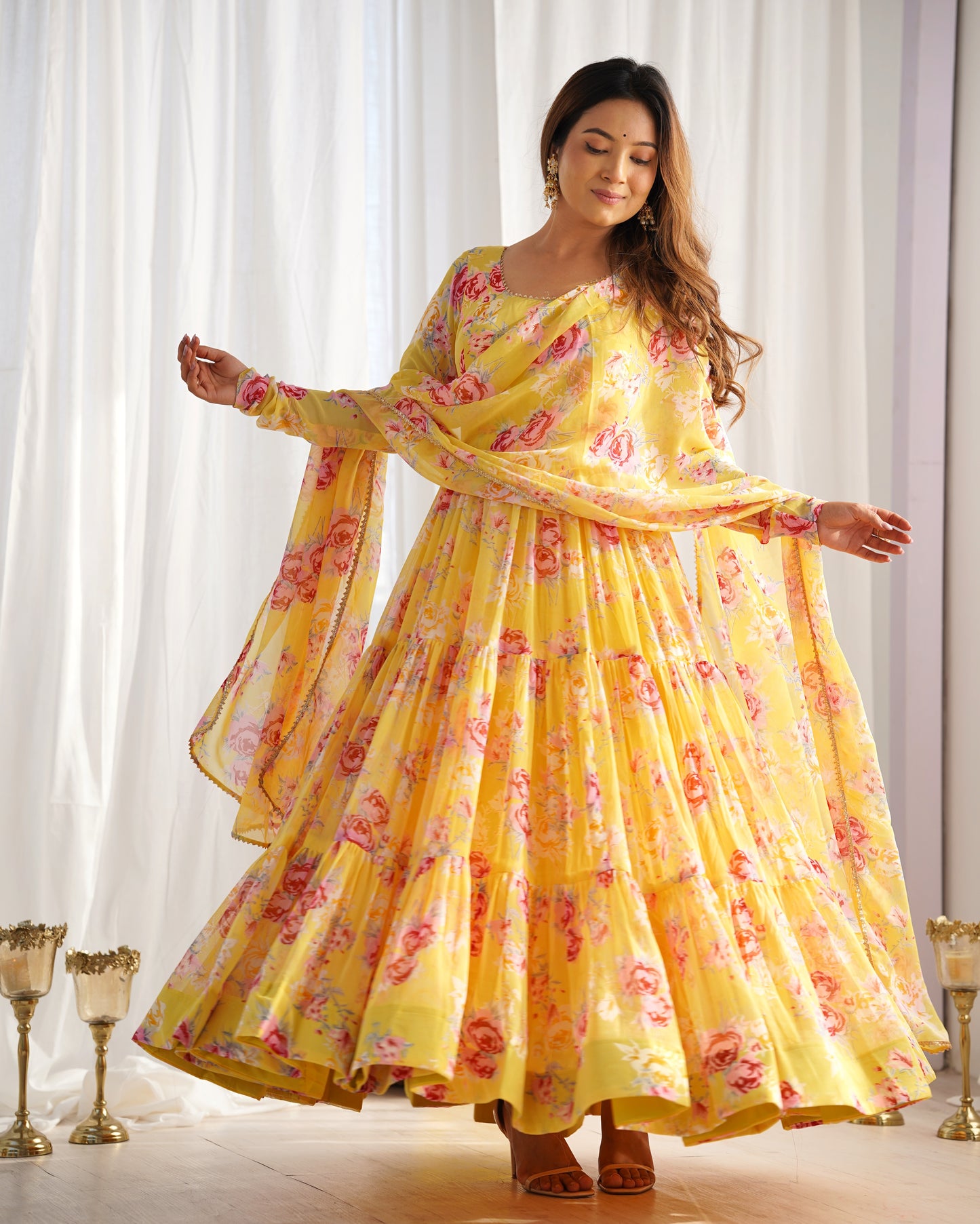PURE SOFT FOX GEORGETTE FLORAL PRINT FABRIC FULLY FLAIR ANARKALI,WITH DUPPTA SET,PENT READY TO WEAR