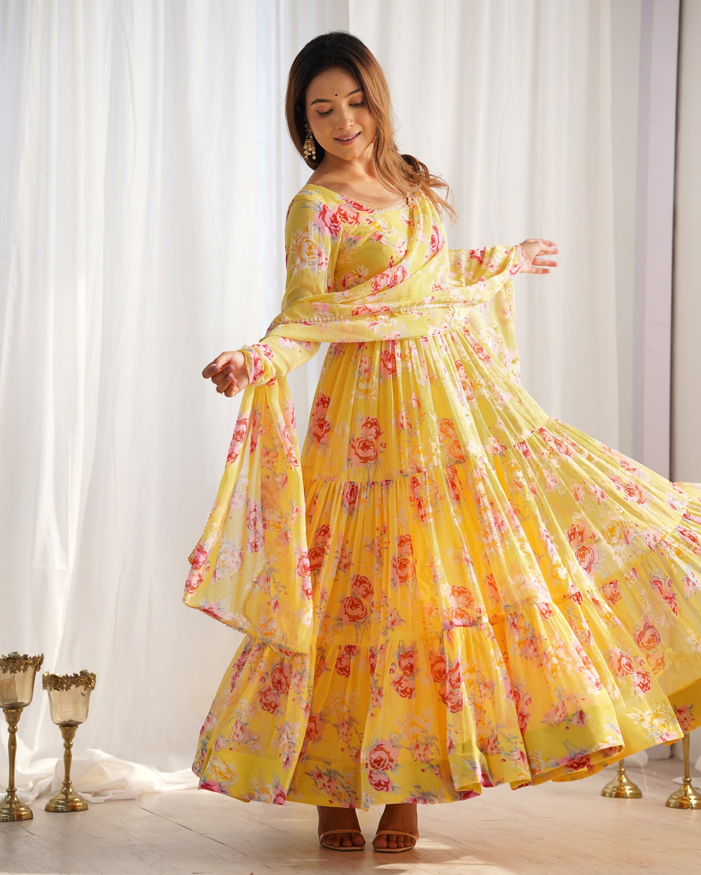 PURE SOFT FOX GEORGETTE FLORAL PRINT FABRIC FULLY FLAIR ANARKALI,WITH DUPPTA SET,PENT READY TO WEAR
