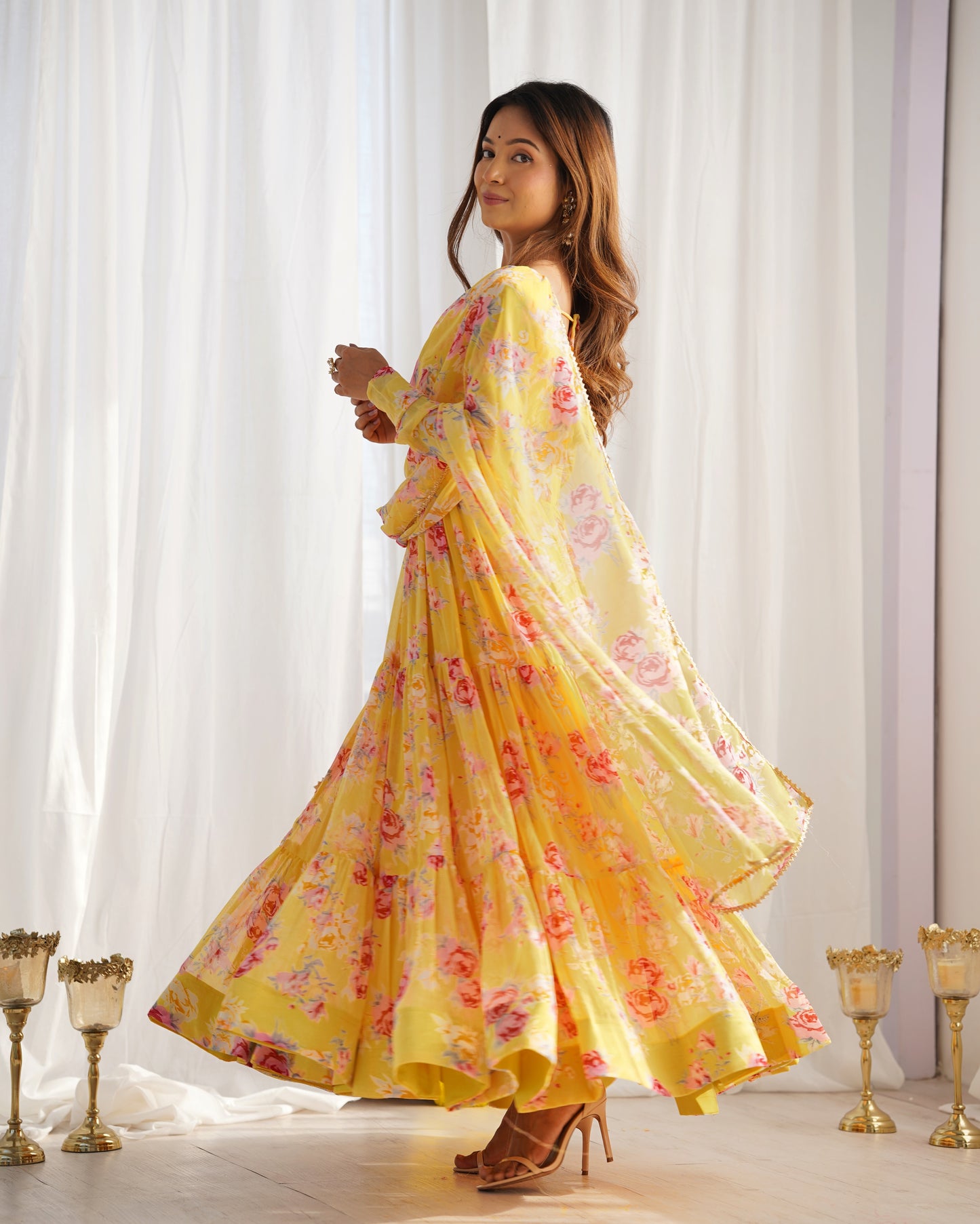 PURE SOFT FOX GEORGETTE FLORAL PRINT FABRIC FULLY FLAIR ANARKALI,WITH DUPPTA SET,PENT READY TO WEAR