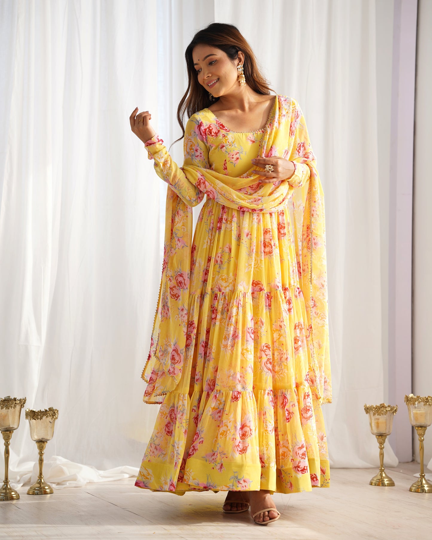 PURE SOFT FOX GEORGETTE FLORAL PRINT FABRIC FULLY FLAIR ANARKALI,WITH DUPPTA SET,PENT READY TO WEAR