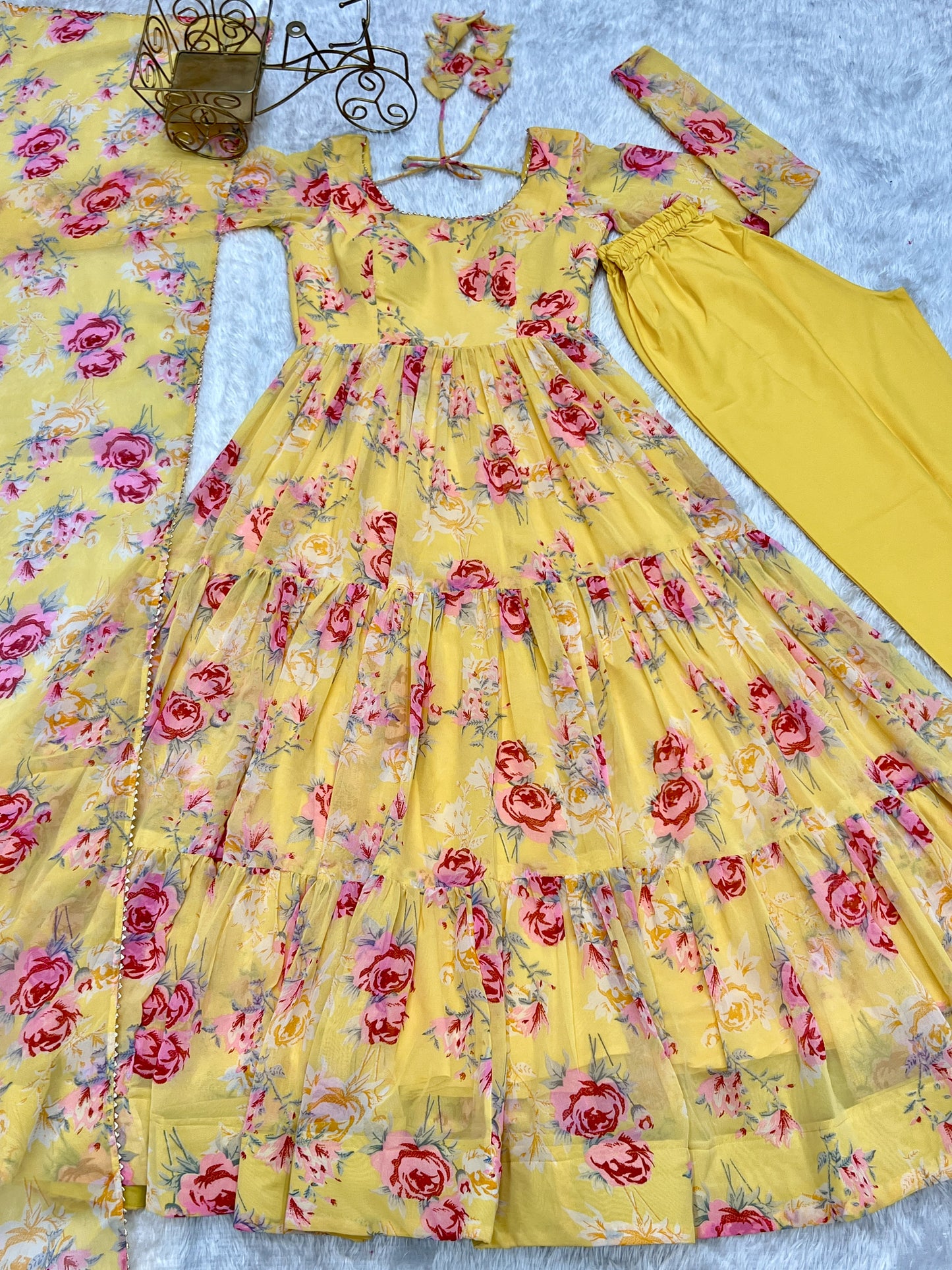 PURE SOFT FOX GEORGETTE FLORAL PRINT FABRIC FULLY FLAIR ANARKALI,WITH DUPPTA SET,PENT READY TO WEAR