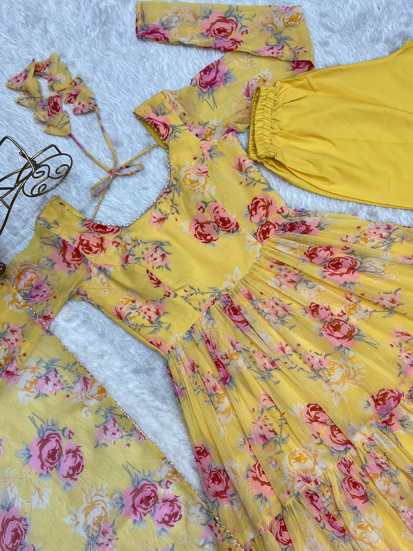 PURE SOFT FOX GEORGETTE FLORAL PRINT FABRIC FULLY FLAIR ANARKALI,WITH DUPPTA SET,PENT READY TO WEAR