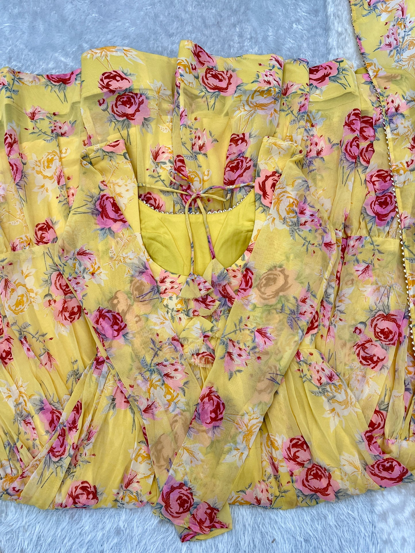 PURE SOFT FOX GEORGETTE FLORAL PRINT FABRIC FULLY FLAIR ANARKALI,WITH DUPPTA SET,PENT READY TO WEAR