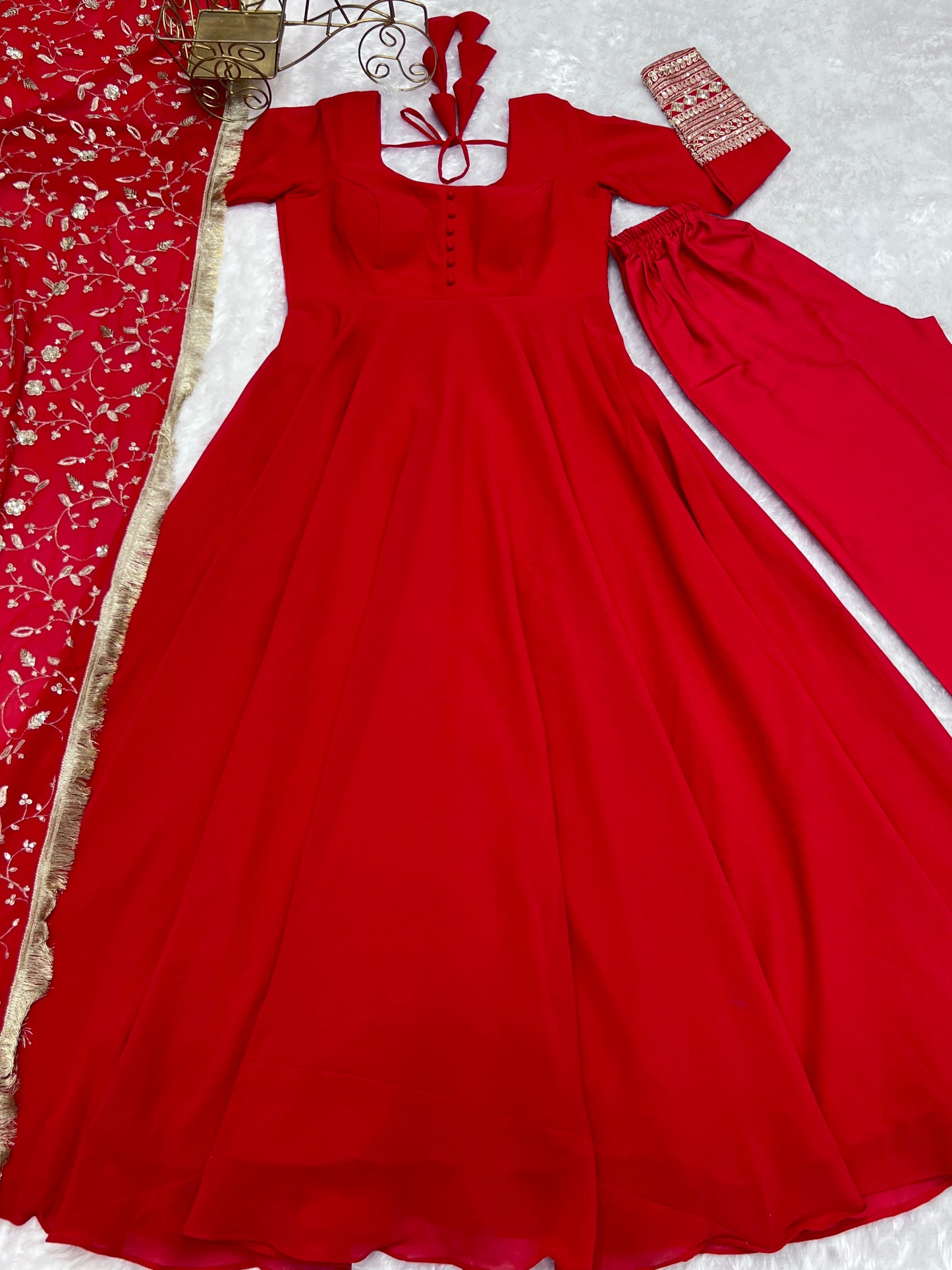 Pure Soft Faux Georgette Floral Print Anarkali Gown Pent With Dupatta