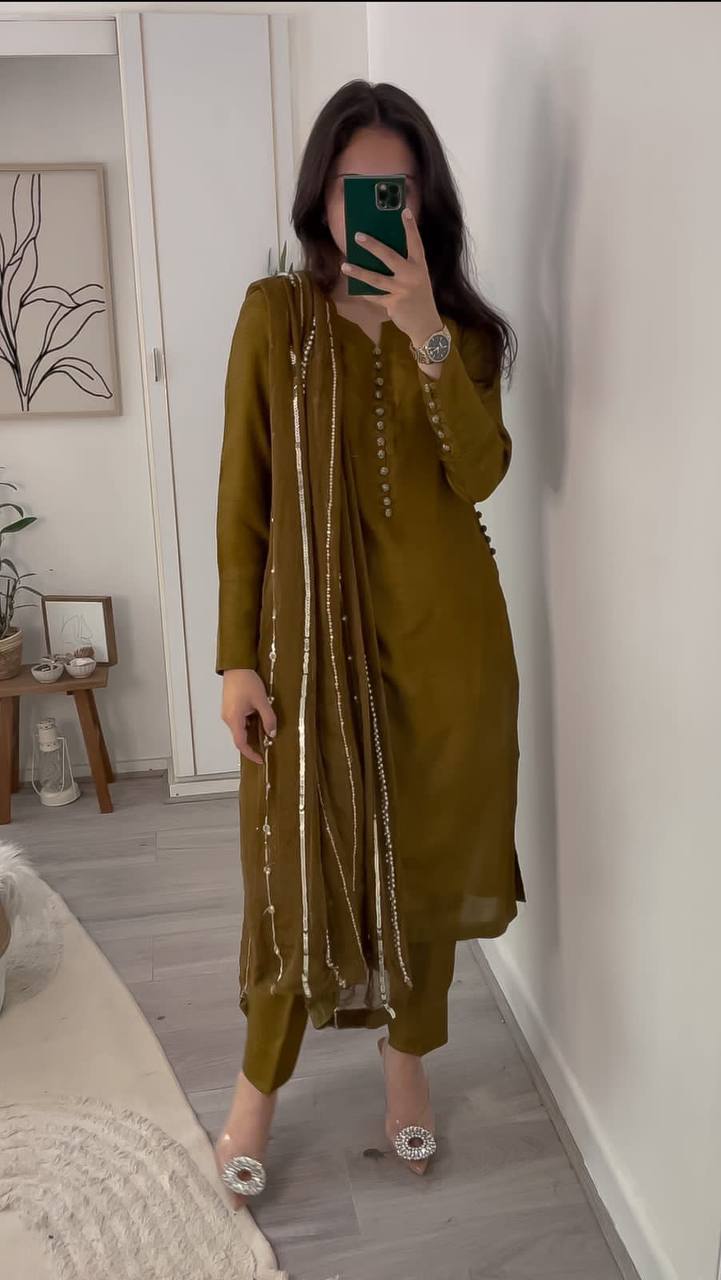 Heavy Faux Georgette With Heavy Paper Mirror Embroidery Work With Full Sleeve Fancy Top-Dupatta and Fully Stitched Bottom