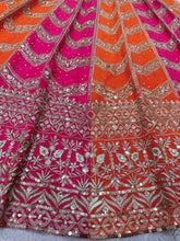 Pink And Orange Faux Georgette Designer Wedding Wear Lehenga Set For Women's Or Girls
