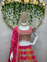 Pink And Orange Faux Georgette Designer Wedding Wear Lehenga Set For Women's Or Girls
