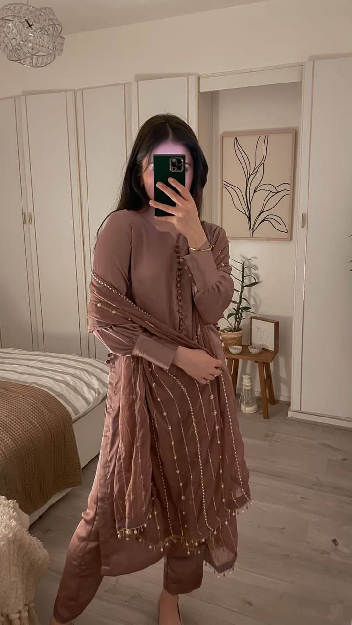 Heavy Faux Georgette With Heavy Paper Mirror Embroidery Work With Full Sleeve Fancy Top-Dupatta and Fully Stitched Bottom