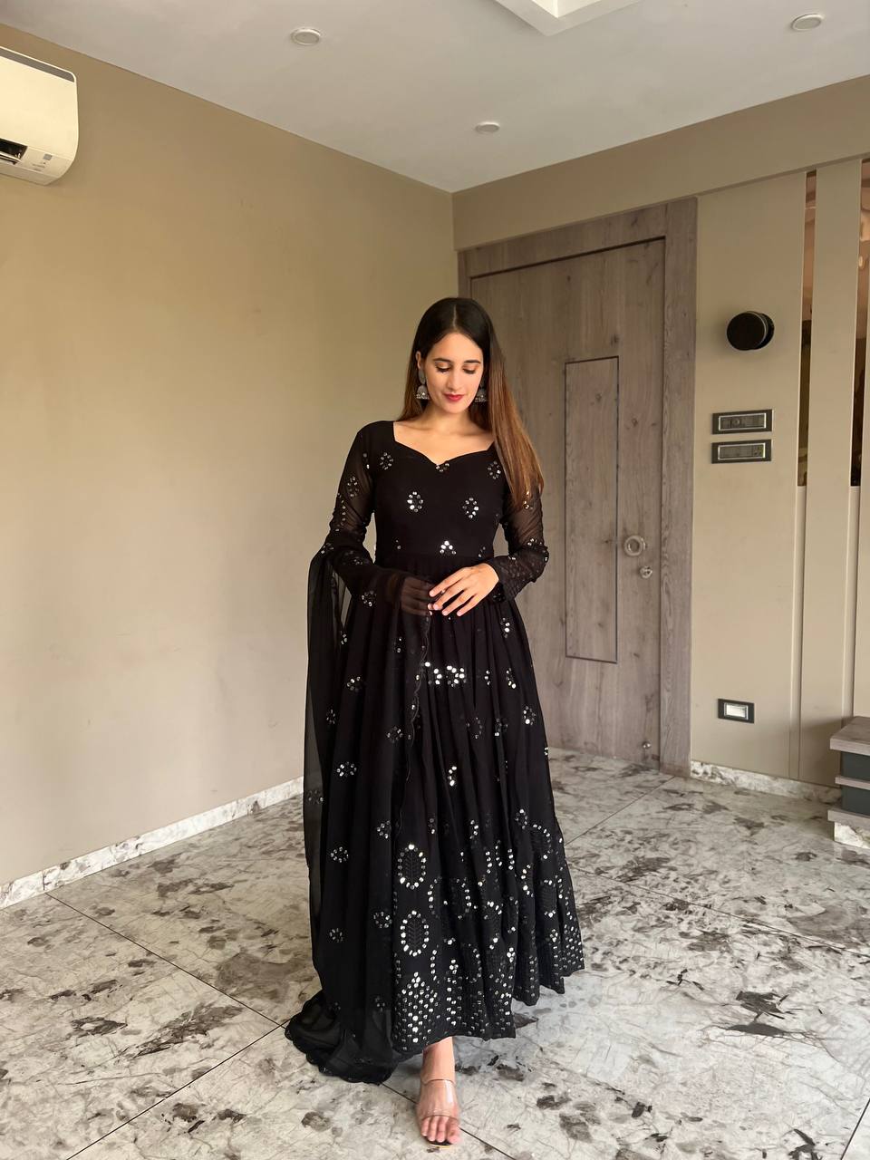 Designer Black Anarkali Suit With Pant and Dupatta Sequence Embroidery Work Dress for Women