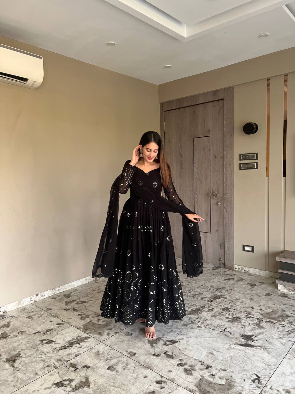 Designer Black Anarkali Suit With Pant and Dupatta Sequence Embroidery Work Dress for Women