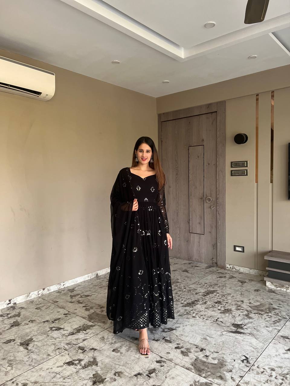 Designer Black Anarkali Suit With Pant and Dupatta Sequence Embroidery Work Dress for Women