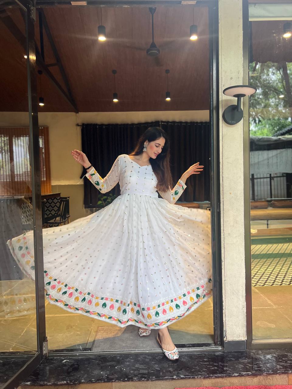 White Georgette Embroidered Anarkali Suit