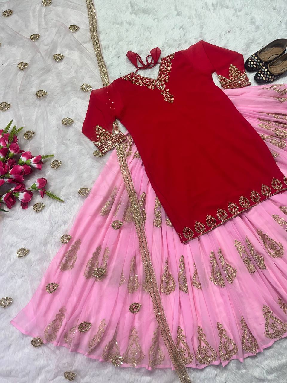 Pink Lehenga Choli in Heavy Faux Georgette with Embroidery Sequence Work