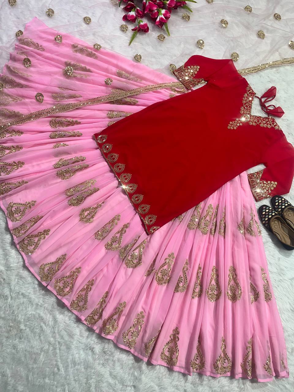 Pink Lehenga Choli in Heavy Faux Georgette with Embroidery Sequence Work
