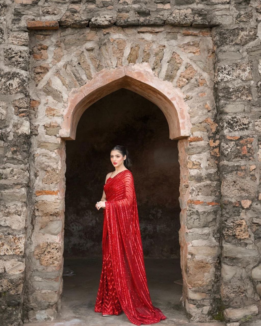 Red Bollywood Celebrity Style Designer Sequence Lace Border Saree Indian Wedding Beautiful Saree Customize Silk Blouse With Ready To Wear Saree