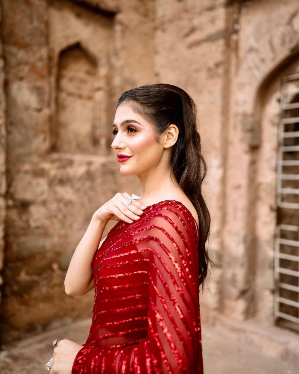 Red Bollywood Celebrity Style Designer Sequence Lace Border Saree Indian Wedding Beautiful Saree Customize Silk Blouse With Ready To Wear Saree