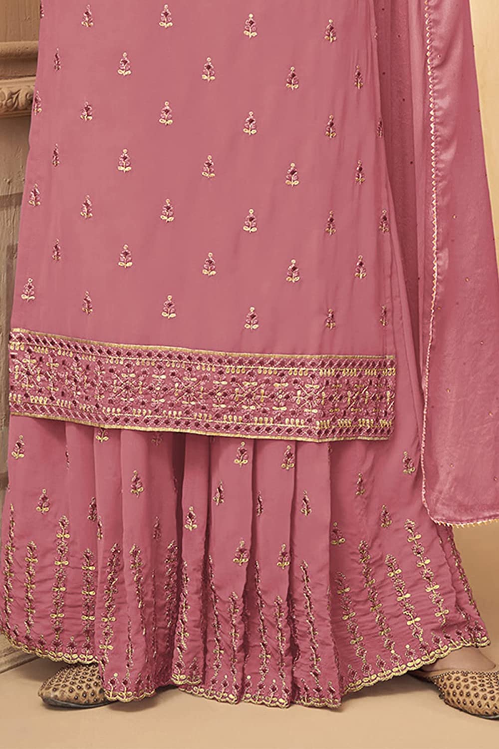 Amazing Georgette Thread Work Semi Stitched Sharara Plazzo Salwar Suit For Women