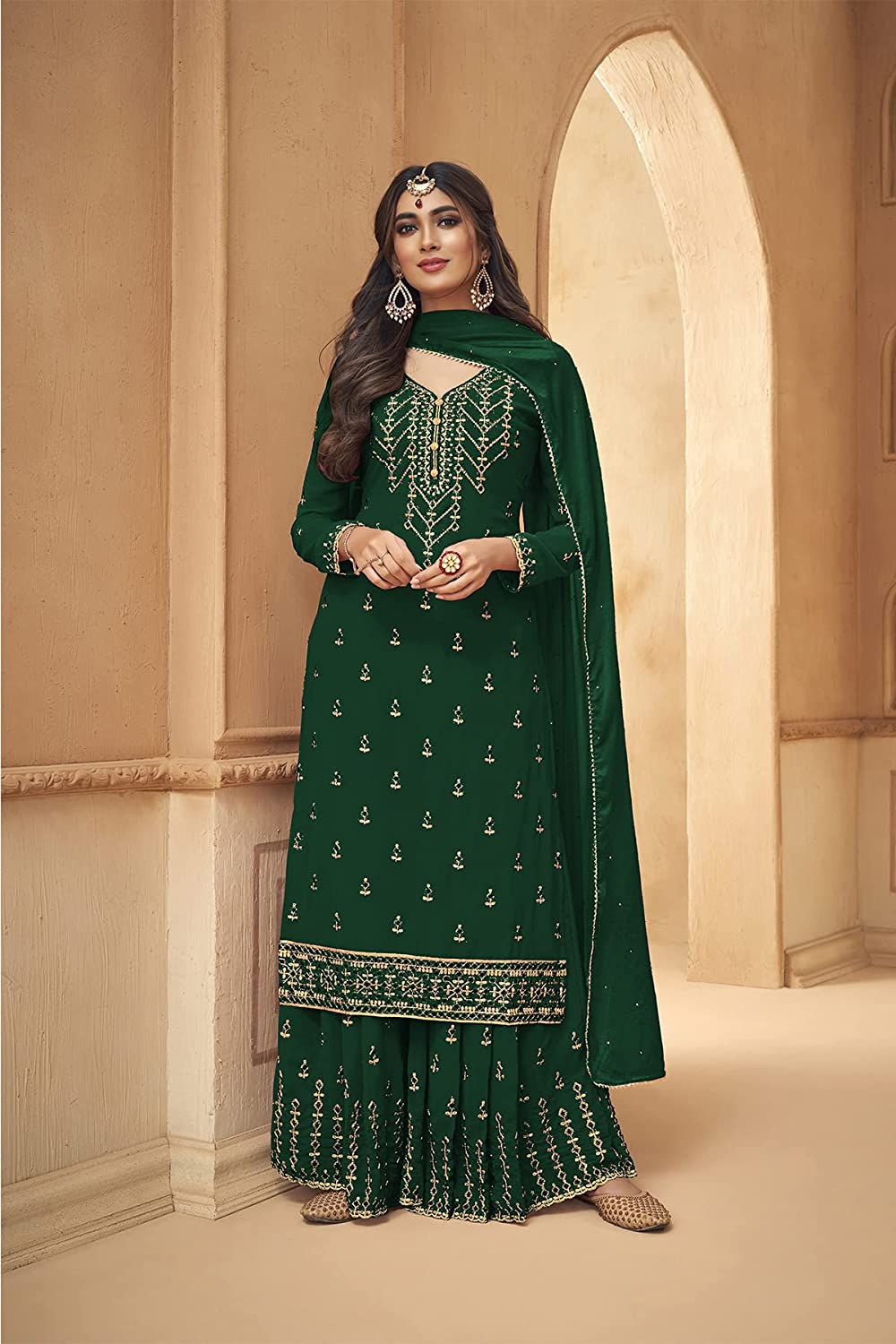 Amazing Georgette Thread Work Semi Stitched Sharara Plazzo Salwar Suit For Women