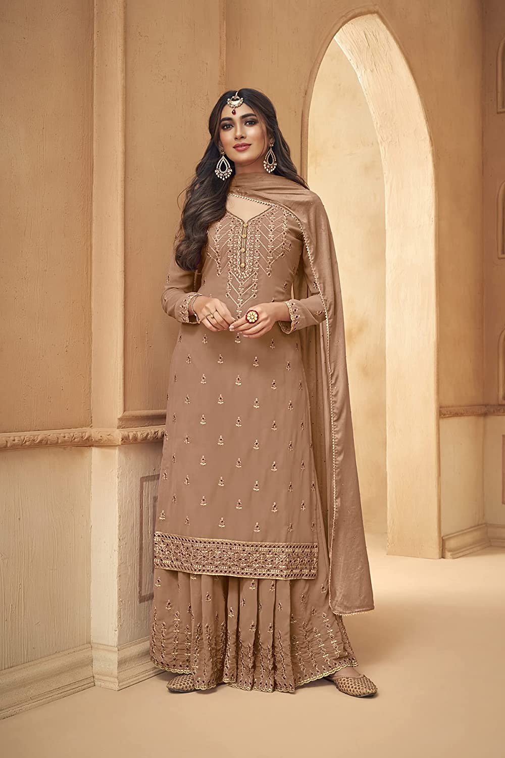 Amazing Georgette Thread Work Semi Stitched Sharara Plazzo Salwar Suit For Women