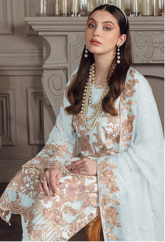 Women Pakistani Georgette With Sequine Embroidery work Semi Stitched Salwar Suit With Bottom & Dupatta
