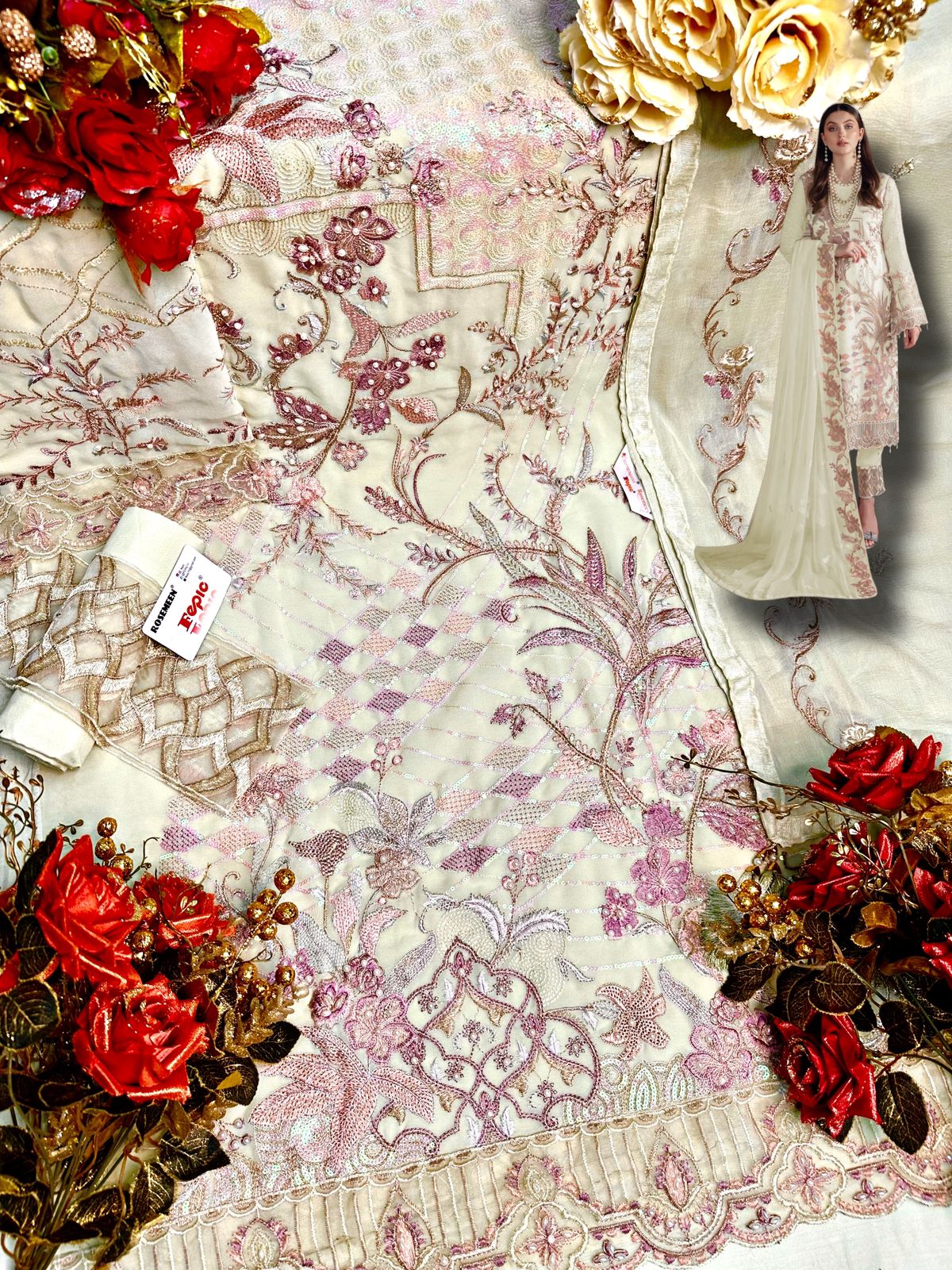 Women Pakistani Georgette With Sequine Embroidery work Semi Stitched Salwar Suit With Bottom & Dupatta