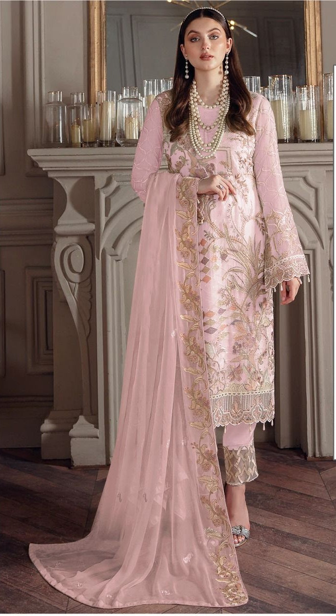 Women Pakistani Georgette With Sequine Embroidery work Semi Stitched Salwar Suit With Bottom & Dupatta