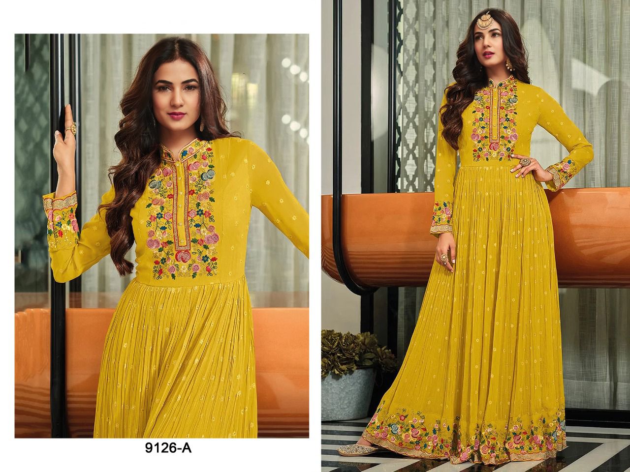 HEAVY FAUX GEORGETTE WITH EMBROIDERY SEQUENCE WORK ANARKALI GOWN