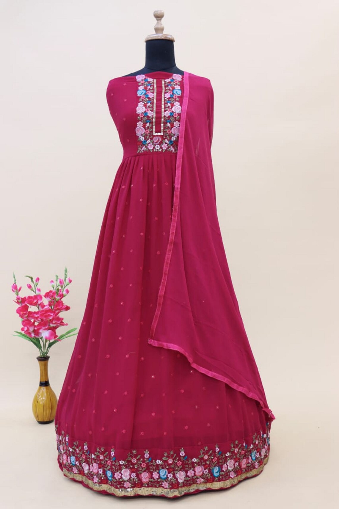 HEAVY FAUX GEORGETTE WITH EMBROIDERY SEQUENCE WORK ANARKALI GOWN