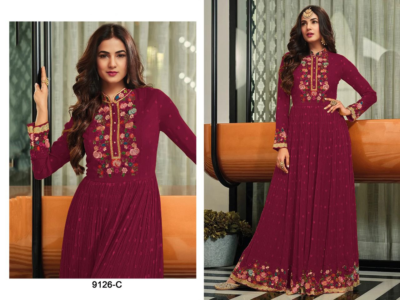 HEAVY FAUX GEORGETTE WITH EMBROIDERY SEQUENCE WORK ANARKALI GOWN