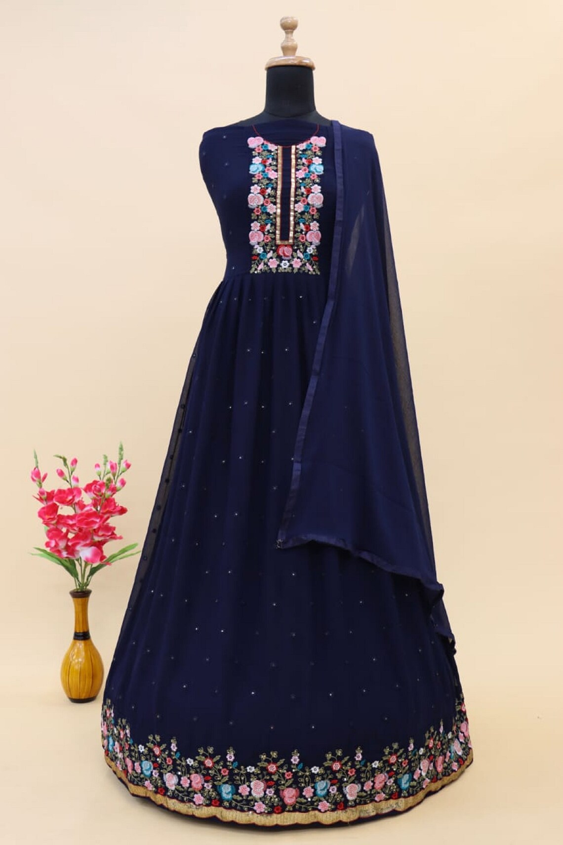 HEAVY FAUX GEORGETTE WITH EMBROIDERY SEQUENCE WORK ANARKALI GOWN