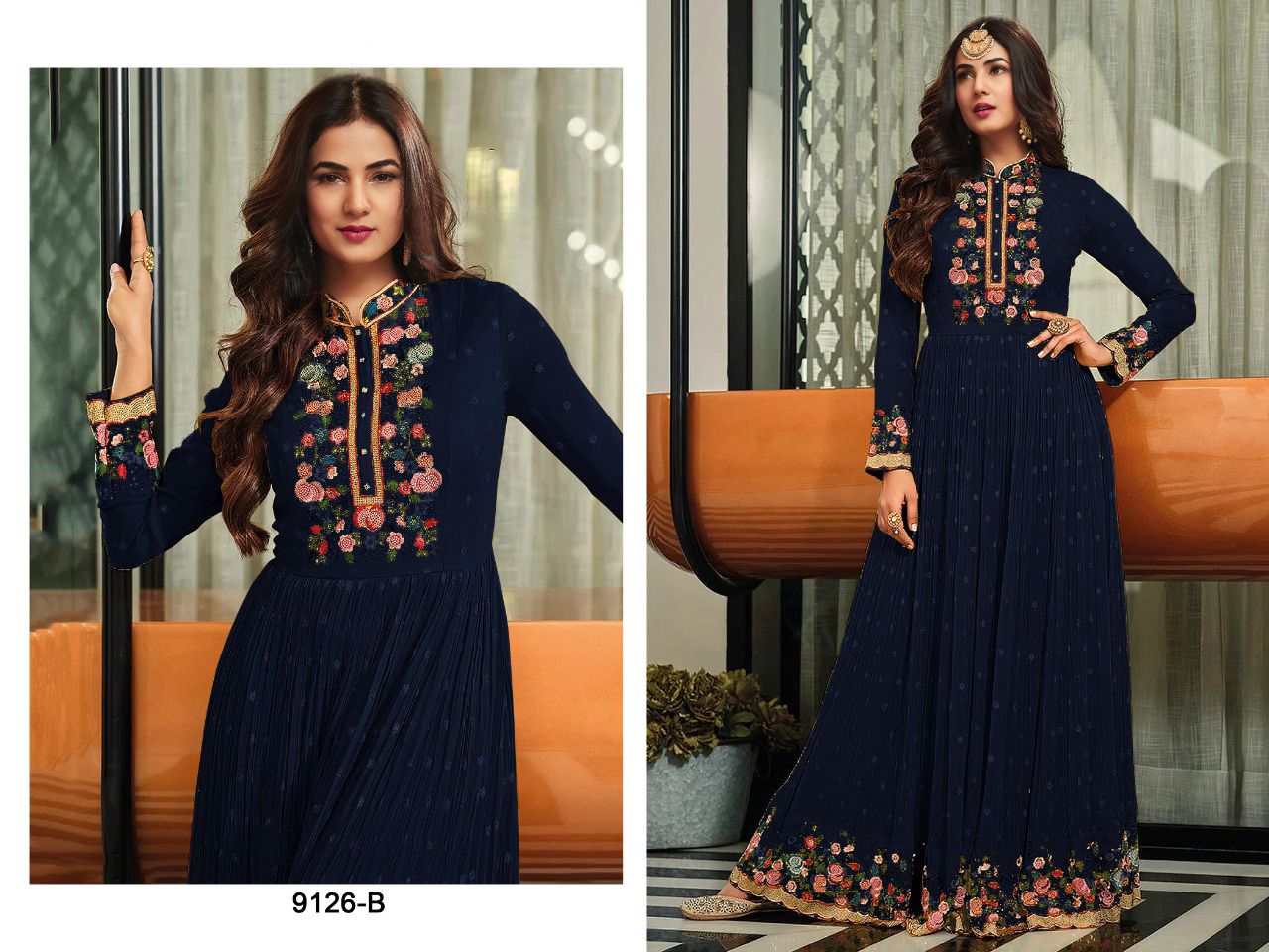 HEAVY FAUX GEORGETTE WITH EMBROIDERY SEQUENCE WORK ANARKALI GOWN