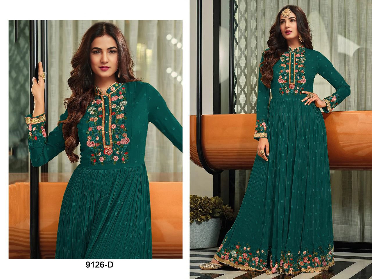 HEAVY FAUX GEORGETTE WITH EMBROIDERY SEQUENCE WORK ANARKALI GOWN