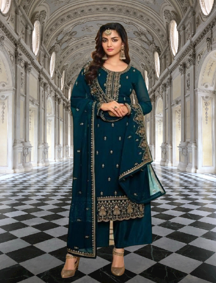 Pakistani/Indian Wear Heavy Embroidery Work Semi Stitched Salwar Kameez Dupatta Dress