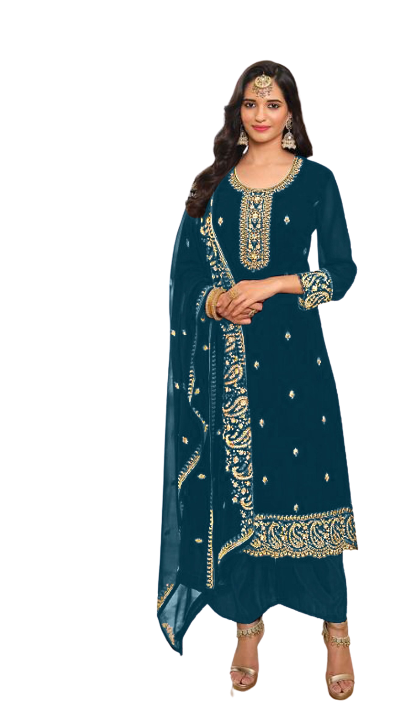 Pakistani/Indian Wear Heavy Embroidery Work Semi Stitched Salwar Kameez Dupatta Dress
