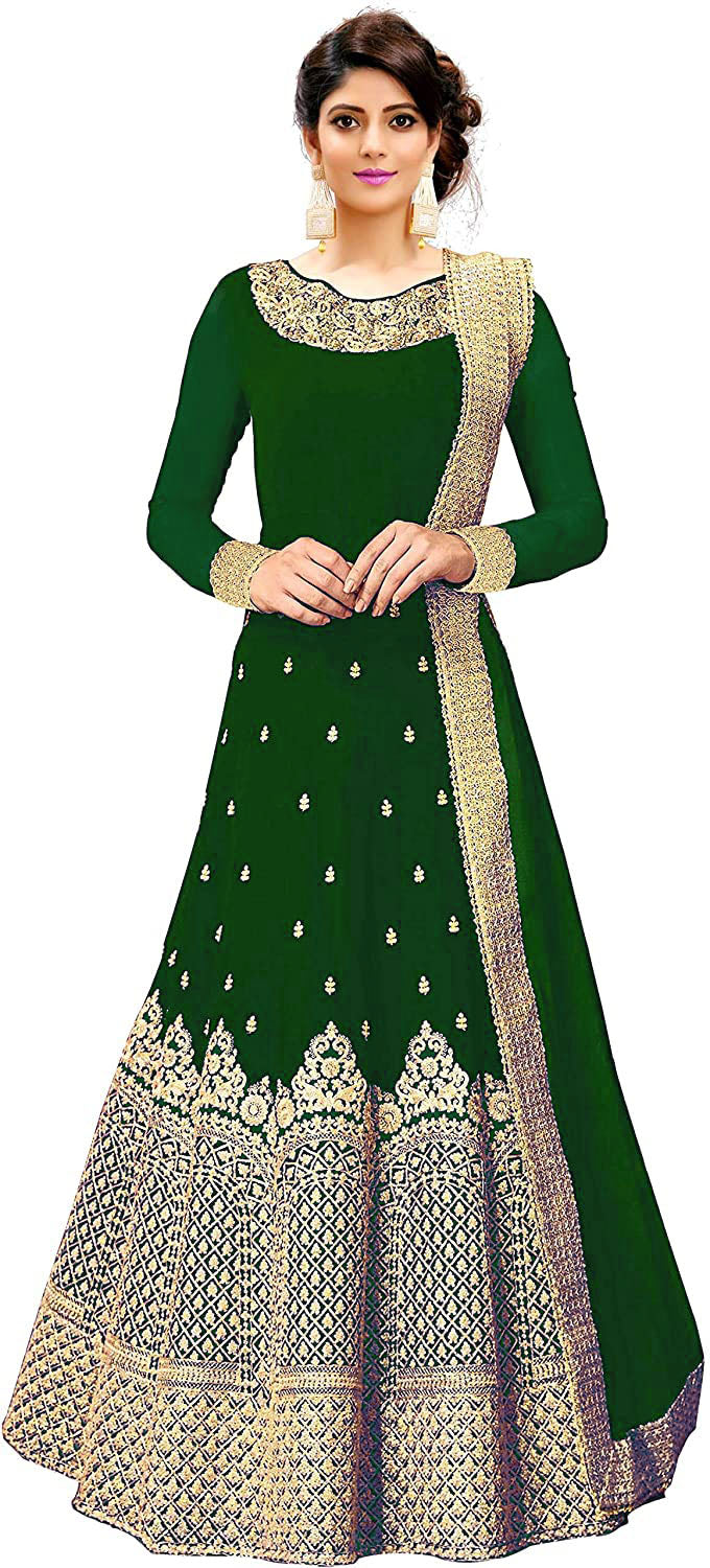 Embroidered Anarkali Silk Blend Maroon Full Sleeve Round Neck Semi Stitched Casual Women Wedding Gown